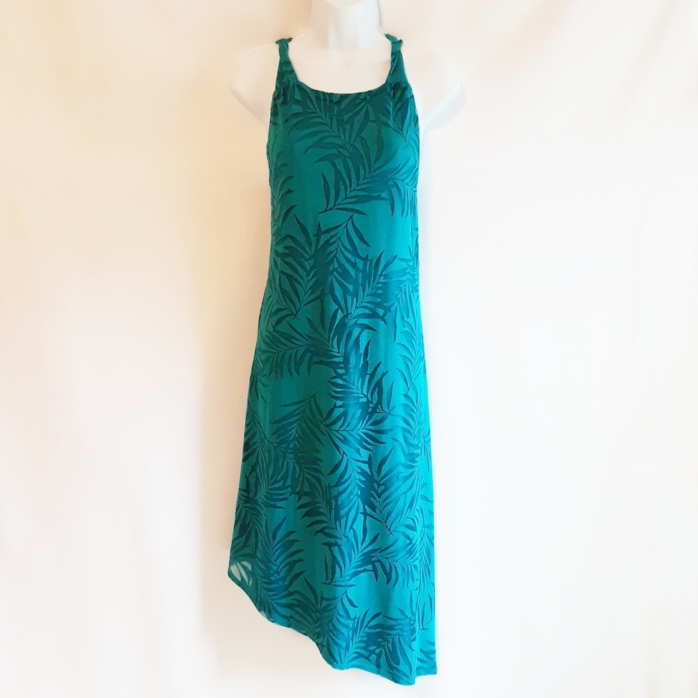 Jennifer Lopez Teal Asymmetrical Midi Dress